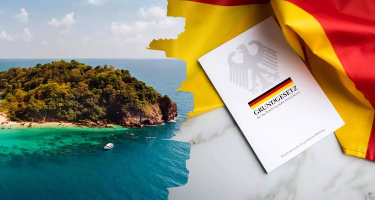 Insel Foto: Canva Pro | Das Grundgesetz. Foto: Christin Klose Adobe Stock #291545546 | Collage via Canva